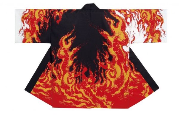 画像2: お祭り法被:半纏帯別売【炎】黒・赤 (2)