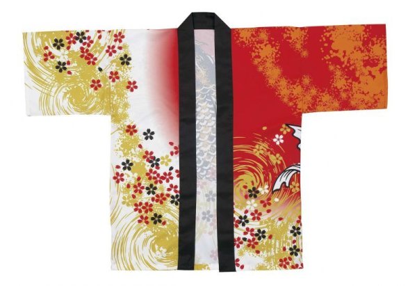 画像3: お祭り法被：半纏帯別売【昇鯉に桜ちらし】赤・白 (3)