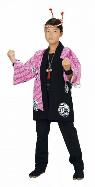 画像2: 子ども用お祭り法被:半纏帯別売【提灯に祭】ピンク (赤系) (2)
