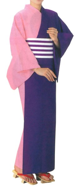 画像1: 【女仕立】仕立て上がり　無地染　半身色合せ浴衣【紫・パープルピンク】 (1)