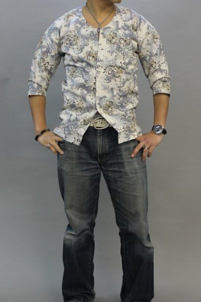 画像4: 鯉口シャツ【風神雷神/白系】 M・L・LL・3L寸 大人用 男性女性兼用 白系 (4)