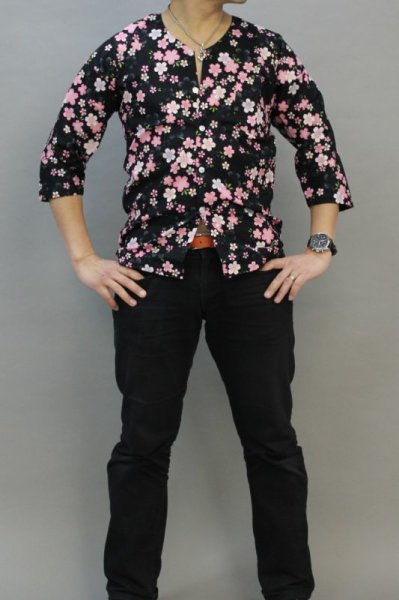 画像8: 鯉口シャツ【桜　黒系・エンジ系】　Ｓ・Ｍ・Ｌ・ＬＬ・３Ｌ寸　大人用 男性女性兼用 黒系 赤系 (8)