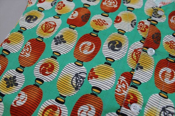 画像5: 鯉口シャツ【武家提灯　青竹色・ピンク】大人用 男性女性兼用 緑系 青系 赤系 (5)