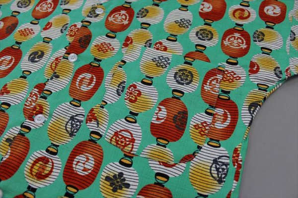 画像4: 鯉口シャツ【武家提灯　青竹色・ピンク】大人用 男性女性兼用 緑系 青系 赤系 (4)