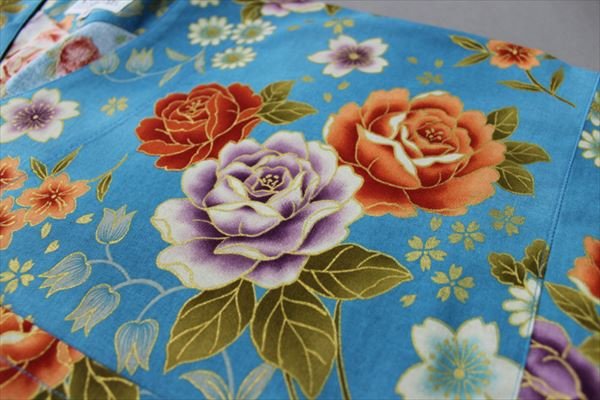 画像6: 鯉口シャツ【薔薇/水色系】 S・M・L・LL寸 大人用 男性女性兼用 青系 (6)