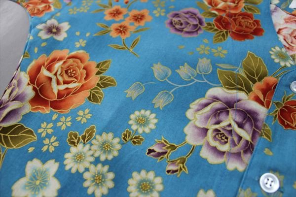 画像7: 鯉口シャツ【薔薇/水色系】 S・M・L・LL寸 大人用 男性女性兼用 青系 (7)