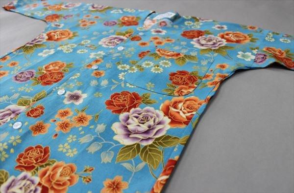 画像4: 鯉口シャツ【薔薇/水色系】 S・M・L・LL寸 大人用 男性女性兼用 青系 (4)