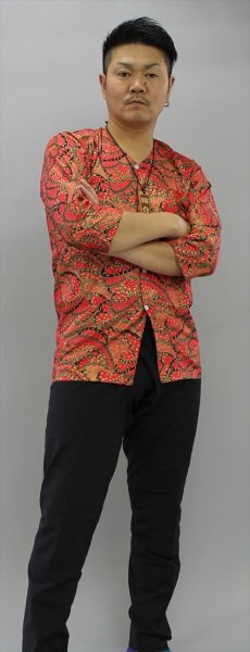 画像3: 鯉口シャツ【乱れ青海波／赤系】 Ｓ・Ｍ・Ｌ寸　大人用 男性女性兼用 赤系 (3)