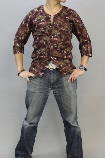 画像5: 鯉口シャツ 変わり織生地【龍／エンジ】 Ｍ・Ｌ寸　大人用 男性女性兼用 赤系 (5)