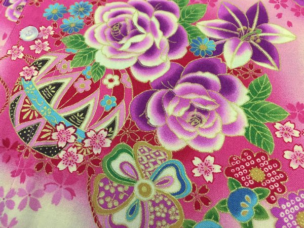 画像3: 鯉口シャツ【牡丹と鞠 ピンク系・ブルー系】 S・M・L寸 大人用 男性女性兼用 白系 赤系 (3)