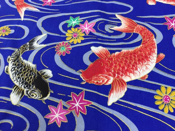 画像6: 鯉口シャツ【流水に夫婦鯉　黒・青】　Ｍ・Ｌ寸　大人用 男性女性兼用 青系 (6)