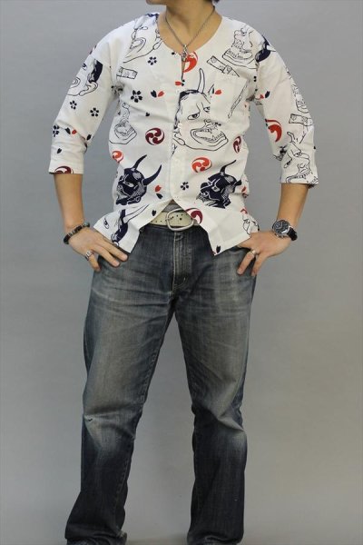 画像6: 鯉口シャツ【般若/白系】 M・L・LL・3L寸 大人用 男性女性兼用 白系 (6)