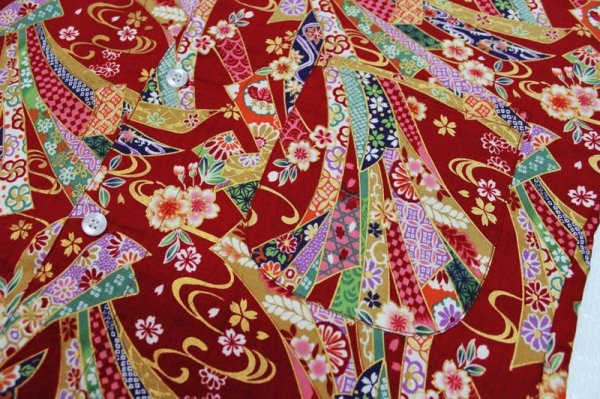 画像4: 鯉口シャツ【流水に短冊　赤系・黒系】大人用 男性女性兼用 赤系 黒系 (4)