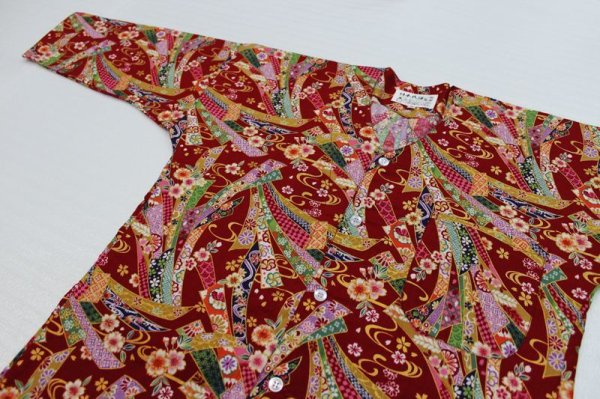 画像3: 鯉口シャツ【流水に短冊　赤系・黒系】大人用 男性女性兼用 赤系 黒系 (3)