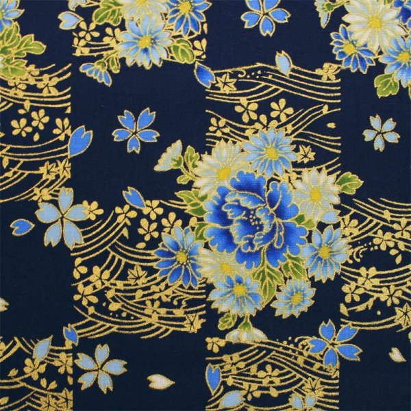 画像6: 鯉口シャツ【市松に花輪　紺系・黒系】Ｍ・Ｌ寸　大人用 男性女性兼用 青系 黒系 (6)