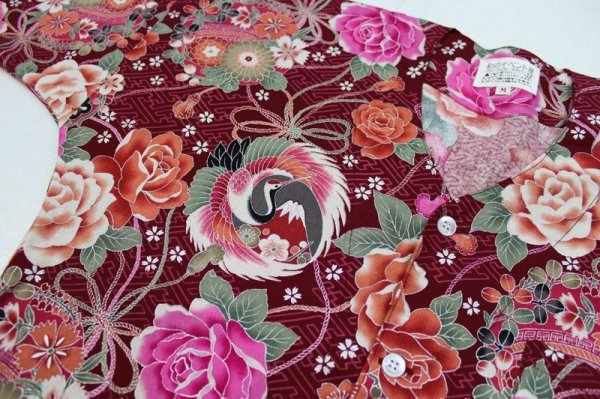 画像5: 鯉口シャツ【薔薇に鶴丸富士/赤系】wa58-nm0457 (5)