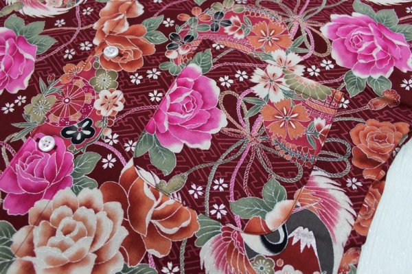 画像4: 鯉口シャツ【薔薇に鶴丸富士/赤系】wa58-nm0457 (4)