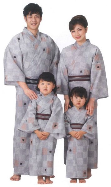 画像4: 【大人用男女兼用】旅館用仕立て上がり筒袖浴衣 小・中・大・特大・キング【市松に千鳥かすり】 (4)