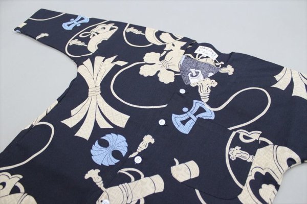 画像3: 鯉口シャツ【宝尽くし 濃紺・生成・赤】 S・M・L寸 大人用 男性女性兼用 青系 白系 赤系 edo9428 edo9429 edo9430 (3)