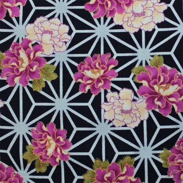 画像7: 鯉口シャツ【麻の葉に牡丹/濃紺】 M・L寸 大人用 男性女性兼用 青系 (7)