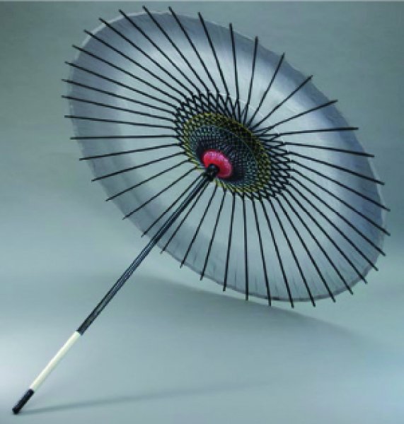 画像2: 絹傘 ボカシ 黒(二本継ぎ、傘袋付き)舞台小道具 (2)