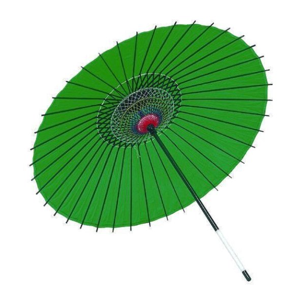 画像1: 稽古用　絹傘　緑（二本継ぎ、傘袋付き）舞台小道具 (1)