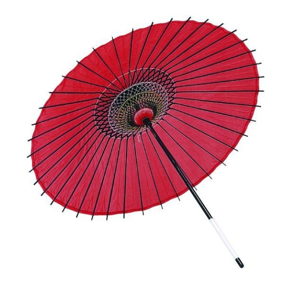 画像1: 稽古用　絹傘　赤（二本継ぎ、傘袋付き）舞台小道具 (1)