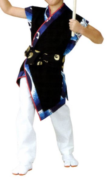 画像2: 子ども用お祭り袖なし法被:半纏帯別売 黒 (2)