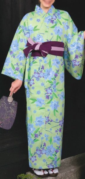 画像2: 【女性用柄】旅館用仕立て上がり人形袖浴衣 S・M・L・LL【ゆり】 (2)