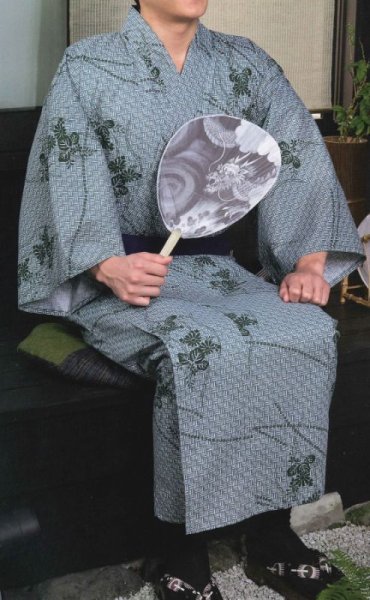 画像2: 【大人用男女兼用】旅館用仕立て上がり筒袖浴衣 小・中・大・特大【和のしらべ】 (2)