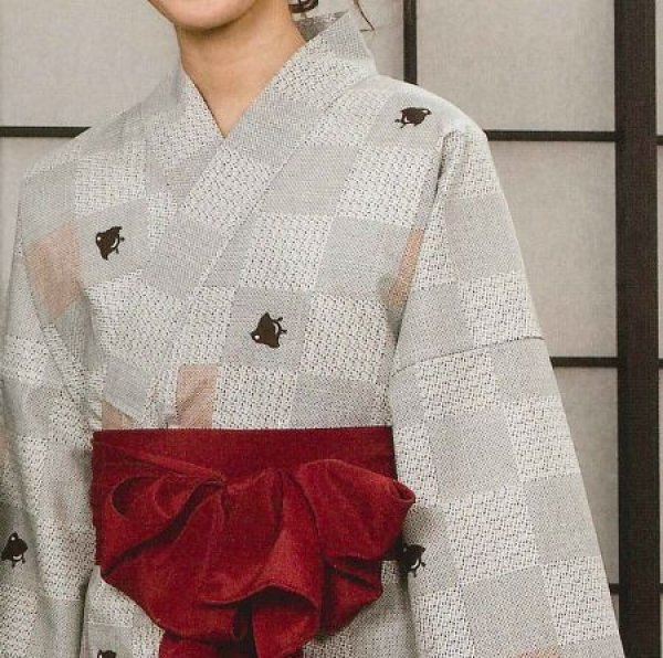 画像2: 【大人用男女兼用】旅館用仕立て上がり筒袖浴衣 小・中・大・特大・キング【市松に千鳥かすり】 (2)