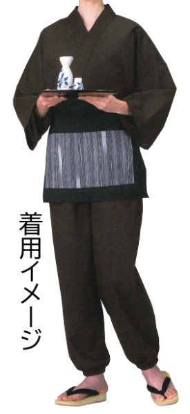 画像3: ショート丈前掛(エプロン) 黒無地と絣柄(黒) (3)