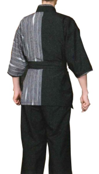 画像2: 粋シリーズ作務衣・上着【霞(柄部分:絣柄・黒)】M・L・LL寸 (2)