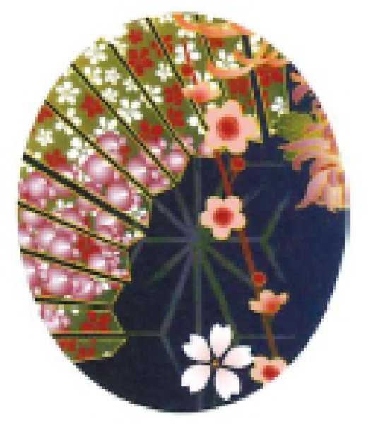 画像2: 茶衣着上下セット(スカートタイプ)【扇矢絣四季花小紋】M・L寸 (2)