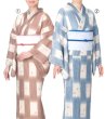 画像1: 【夏用　女仕立】本手染め駒絽着物　銀杏市松【受注生産品】 (1)