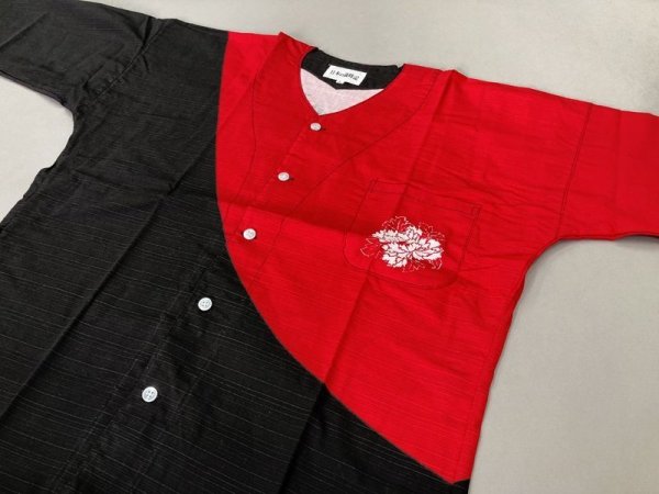 画像5: 鯉口シャツ 【牡丹】 赤黒 M・L・LL寸 赤系 黒系 (5)