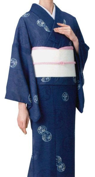 画像1: 【夏用　女仕立】紗紬着物　露草の丸・藍紫【受注生産品】 (1)