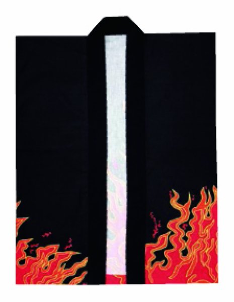 画像2: 【期間限定特価】お祭り袖なし法被:半纏帯別売【黒地/炎】  (黒系) (赤系) (2)
