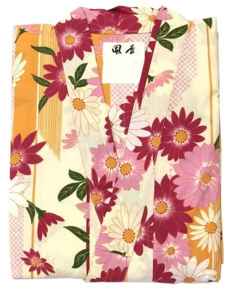画像2: 【女性用柄】旅館用仕立て上がり人形袖浴衣 S・M・L・LL【恋占い】 (2)
