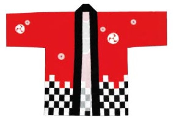 画像2: 子ども用お祭り法被　【市松・三つ巴・獅子毛に祭】　赤 (2)