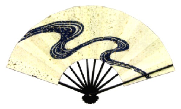 画像2: 舞扇 黒塗骨 9寸5分(約28.8cm) 流水 扇子箱なし (2)