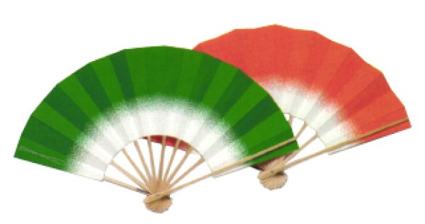 画像5: 舞扇 片面色違い(赤紫・黄、ピンク・水色・青・赤、緑・朱) 白竹骨 9寸5分(約28.8cm)扇子箱なし (5)