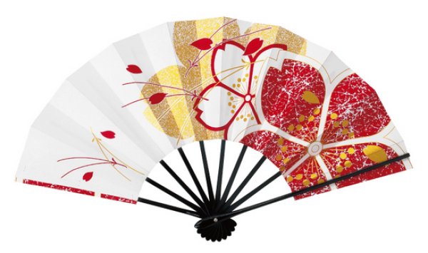 画像3: 舞扇 黒塗骨 9寸5分(約28.8cm) 桜 扇子箱なし (3)