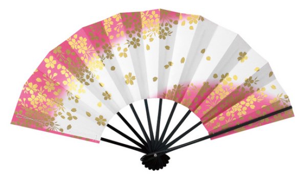 画像2: 舞扇 黒塗骨 9寸5分(約28.8cm) 両妻ぼかし・桜 扇子箱なし 69082 69083 69084 (2)