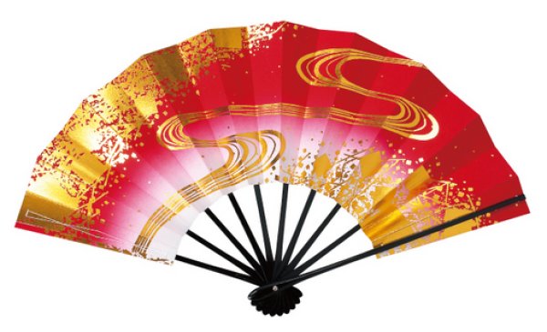 画像2: 舞扇 黒塗骨 9寸5分(約28.8cm) 流水・両妻小石 扇子箱なし (2)