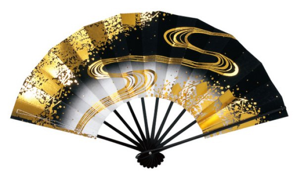 画像3: 舞扇 黒塗骨 9寸5分(約28.8cm) 流水・両妻小石 扇子箱なし (3)