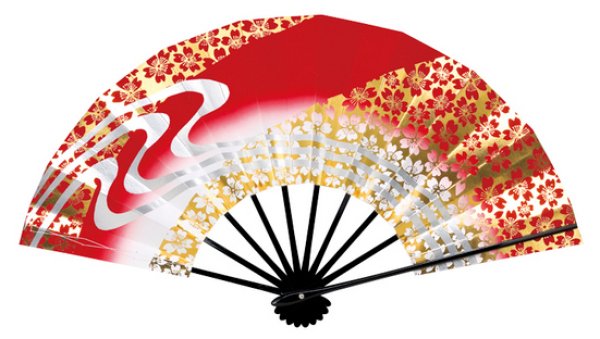 画像3: 舞扇 黒塗骨 9寸5分(約28.8cm) 流水桜 扇子箱なし (3)