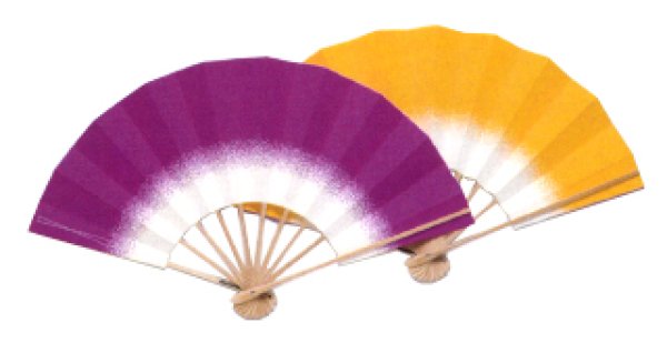 画像2: 舞扇 片面色違い(赤紫・黄、ピンク・水色・青・赤、緑・朱) 白竹骨 9寸5分(約28.8cm)扇子箱なし (2)