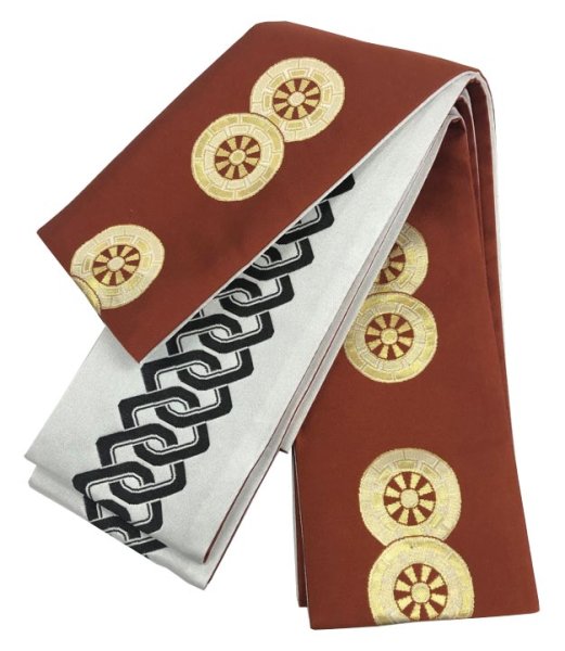 画像3: 男物別織　仕立三寸帯【藤・麻の葉・献上柄・車輪・吉原つなぎ・三升・隈取・花菱・流線】 s4118 s4119 s4122 s4124 s4125 (3)