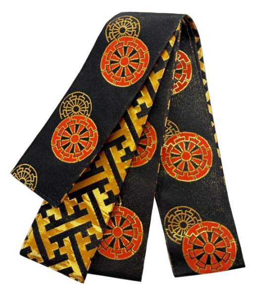 画像2: 金襴半纏帯(祭り法被腰紐)【源氏車・工字繋ぎ・左三つ巴・吉原つなぎ・炎・環つなぎ】 61079 61080 61081 (2)